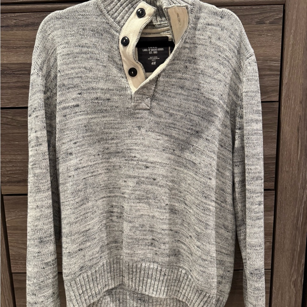 H&M Gray Zip Up Sweater with Button Detail
